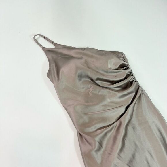 Reverly Dress Womens 4 gray Maxi One Shoulder Pleated Evening Gown Satin - Picture 3 of 15